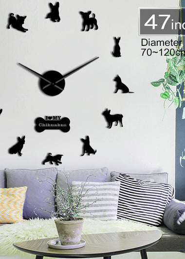 Mexico Dog Breed Chihuahua DIY 3D Acrylic Wall Clock With Big Clock Hands Mirror Effect Numbers Sticker Dog Pet Giant Wall Watch