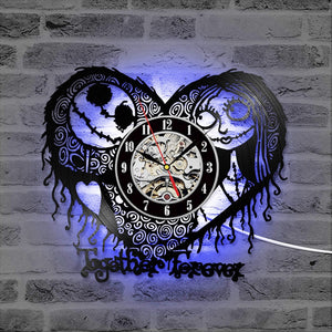 Home Decor Nightmare Before Christmas Heart Pattern Vinyl Record Clock Hollow Creative Antique Style CD Record LED Clock