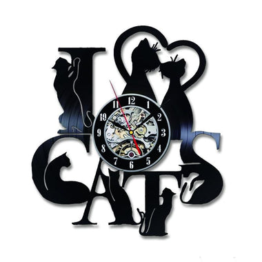 I Love Cats Record Wall Clock Vintage LED Vinyl Clock Kitten Art Silent Unique Decorative Clock 3D Hanging CD Wall Clock 7 Cats