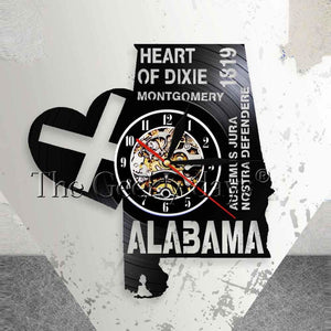 Heart Of Dixie Albama Montgomery Home State Wall Clock Audemus Jura Nostra Defendere Vintage Vinyl Record Wall Clock Albama Gift