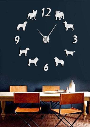Different Dog Breeds Large Wall Clock Dog Lovers Pet Owners Home Decor Giant Wall Clock Modern Design DIY Puppies Wall Watch