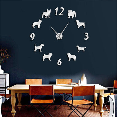 Different Dog Breeds Large Wall Clock Dog Lovers Pet Owners Home Decor Giant Wall Clock Modern Design DIY Puppies Wall Watch