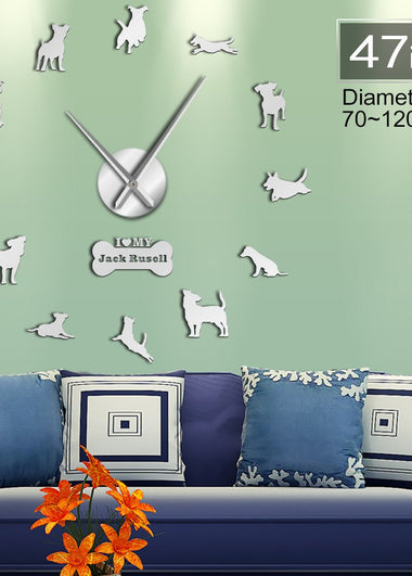 Fox Hunting Dog Jack Russell Terrier Large Size Contemporary Wall Clock Small Terrier Dog Breed Gift Mirror Effect DIY Wall Art