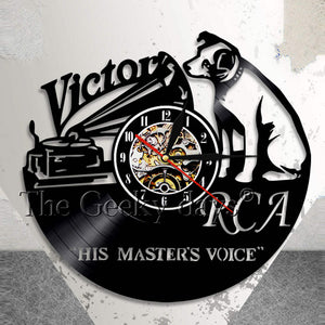 RCA Victor Dog His Master's Voice Musical Dog Wall Clock Victor Nipper Dog Vintage Vinyl Record Clock Rock n Roll Music Gift