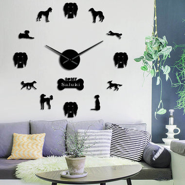 Whippet Dog Breed Saluki DIY Giant Wall Clock Wall Ar Mirror Effect Stickers Hanging Timepiece Home Decor Gift For Saluki Owners