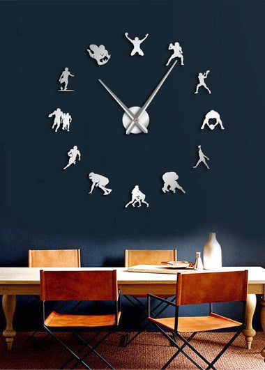 American Football DIY Giant Wall Clock Acrylic Mirror Effect Boys Room Rugby Decor Big Needle Frameless Clock Watch Gift For Him