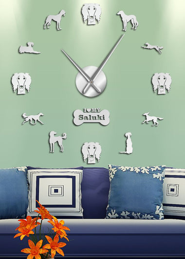 Whippet Dog Breed Saluki DIY Giant Wall Clock Wall Ar Mirror Effect Stickers Hanging Timepiece Home Decor Gift For Saluki Owners
