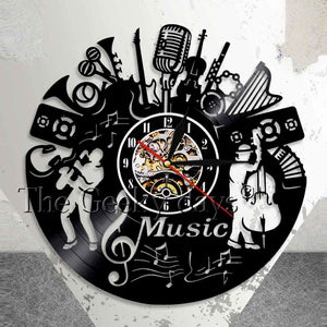 Music Band Silhouette Musical Instruments Wall Decor Musicians Wall Clock Jazz Music Group Vintage Vinyl Record Music Wall Clock