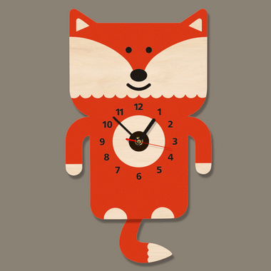Adorable Fox Wall Art Wooden Wall Clock With Tail Pendulum Woodland Animal Nursery Decorative Modern Wall Watch Fox Loveer Gift