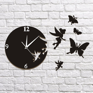 Fairy Angel Flew Away Wall Clock Modern Wall Art Home Decor Flying Butterflies Wall Clock Decorative Escape Clock Watch