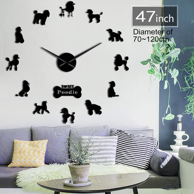 Poodle Big Hand Modern Wall Clock Pudelhund DIY Giant Wall Clock Dining Room Wall Decor Caniche Mirror Effect DIY Large Wall Art