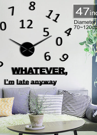 Whatever I'm Late Anyway Inspirational Quote Wall Art Large Numbers DIY Wall Clock Living Room Wall Watch Procrastinators Gifts