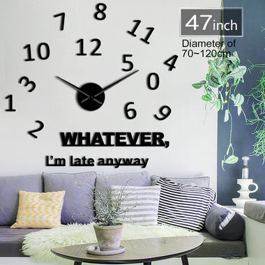 Whatever I'm Late Anyway Inspirational Quote Wall Art Large Numbers DIY Wall Clock Living Room Wall Watch Procrastinators Gifts