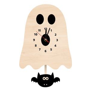 Ghost Wall Clock With Vampire Bat Swing Halloween Ghost Wall Hanging Art Decor Handcrafted Non Ticking Silent Wall Clock Watch