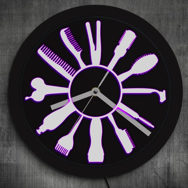 Barber Shop LED Business Sign Hairstylist Barber Tools LED Neon Wall Clock Color Changes Modern Wall Clock with LED illumination