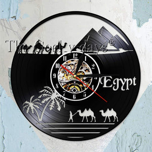 Egypt Theme Pyramid Vintage Vinyl Record Wall Clock Desert World Sahara Camel Decorative Wall Watch Unique Africa Travel Gift