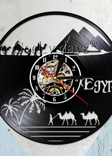 Egypt Theme Pyramid Vintage Vinyl Record Wall Clock Desert World Sahara Camel Decorative Wall Watch Unique Africa Travel Gift