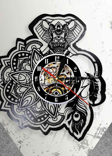 Floral Elephant Wall Art Wall Clock Flower Mandala Ganesh Ganesha Elephant Vinyl Record Clock Hindu Hippie Home Decor Gift