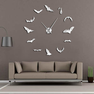 Bats Large Wall Clock Modern Design Halloween Home Decor DIY Frameless Giant Wall Clock Vampire Bats Wall Art Mirror Clock