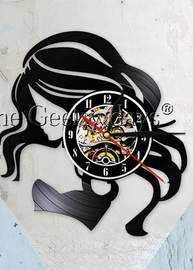 Beauty Lady Hair Salon Business Sign Vintage Wall Clock Made Of Vinyl Record LP HairCare Beautiful Woman Barber Wall Clock Watch