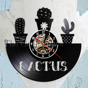 Cactus Flowerpot Art Cactus Vintage Vinyl Record Wall Clock Nature Plant Succulent Wall Art Decorative Clock Cacti Home Decor