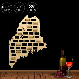 U.S. State of Maine Wine Cork Map Display Wall Decor Wood Maine State Cutout Wine Cork Collector USA Home State Bar Pub Gifts