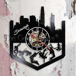 Hip Hop Street Dance Wall Art Dancing Party Decoration Wall Clock Break Dance Vintage Vinyl Record Wall Clock Dance Lovers Gift