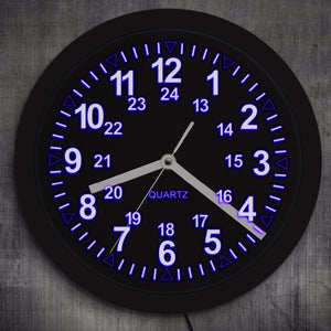 Military Pattern Retro Wall Clock with LED Backlight 24 Hours Display Zulu Time LED Neon Wall Clock Army Navy Marine Timing Gift