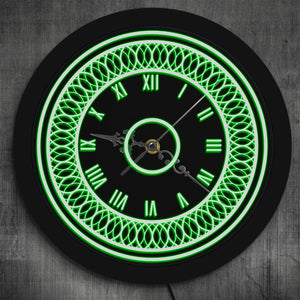 3D Pattern Led Lighting Wall Clock With Multi Color Changes Vintage Rumerals Black Round Silent Wall Clock Mandala Circle Design