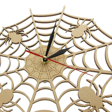 Modern Cob Web Wall Clock in Natural Wood Halloween Nightmare Creepy Spider Wooden Wall Clock Onyx Man Cave Home Decor Gift