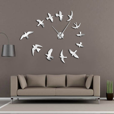 Decorative Mirror Wall Clock Flying Birds Wall Clock Modern Design Luxury Frameless DIY Large Clock Wall Watch Nature Room Decor