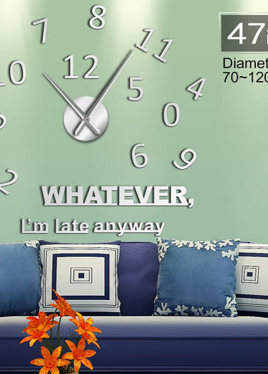 Whatever I'm Late Anyway Inspirational Quote Wall Art Large Numbers DIY Wall Clock Living Room Wall Watch Procrastinators Gifts