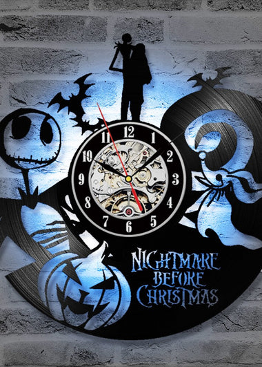 The Nightmare Before Christmas Cartoon CD Record Clock Love Story Vinyl Record Wall Clock Classic Home Decor LED Clock
