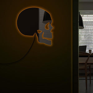 Skull Head Wall Mirror Day of The Dead Skeleton Head Decorative Acrylic Mirror With LED Lighting Halloween Horror Wall Art Decor