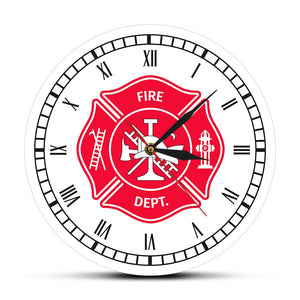Firefighter Maltese Cross Vintage Clock First Responder Fire Department Badge Logo Wall Clock With Roman Numerals Firemen Gifts