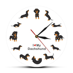 Cute Doxie Cartoon Style Dachshund Wall Clock Dog Breed Timepiece Sausage Dog Modern Wall Watch With Saying I Love Dachshund