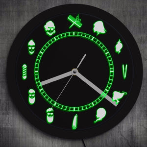 Barber Shop Tools LED Lighted Wall Clock Hair Beauty Salon Hairdresser Hanging Barbershop LED Neon Clock Barber Room Wall Sign