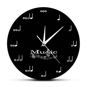 Music Is Life Inspirational Wall Decor Symphony Musical Wall Clock Treble Clef Music Studio Hanging Wall Watch Musician Gift