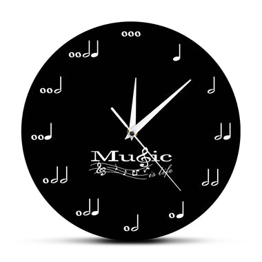 Music Is Life Inspirational Wall Decor Symphony Musical Wall Clock Treble Clef Music Studio Hanging Wall Watch Musician Gift