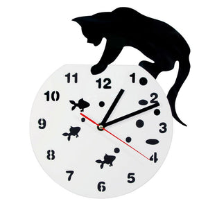 Cat On A Fishbowl Adorable Wall Art Wall Clock Cat and Fish Home Decor Hunter Kitty Cat Modern Wall Clock Cat Pet Lovers Gift