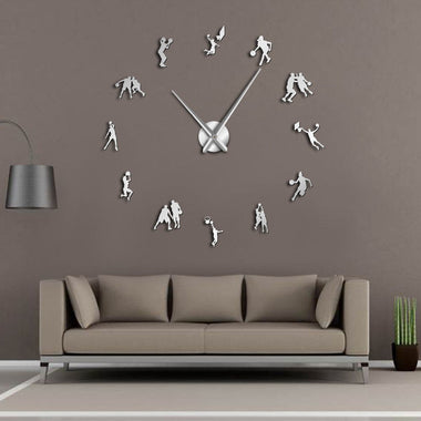 Basketball Players DIY Big Wall Clock Sports Room Salm Dunk Decorative Giant Clock Watch Mirror Effect Basketball Lovers Gift