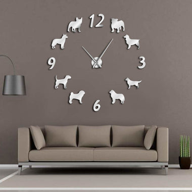 Different Dog Breeds Large Wall Clock Dog Lovers Pet Owners Home Decor Giant Wall Clock Modern Design DIY Puppies Wall Watch