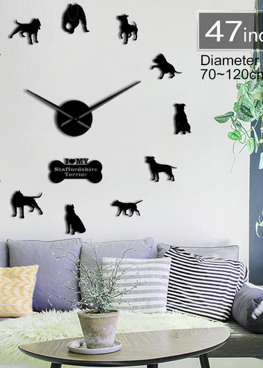 Staffordshire Bull Terrier DIY Big Wall Clock Staffie DIY Giant Wall Art Decorative Wall Watch Dog Breed Ornament Memorial Gift