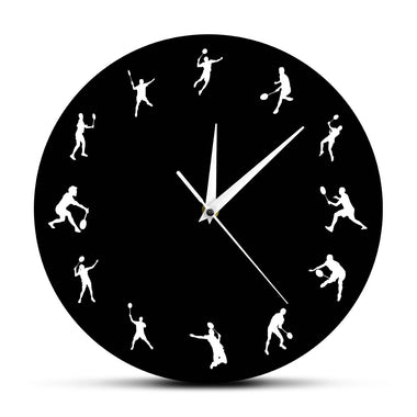 Badminton Time 12 Badminton Players Sillouette Wall Clock Birdie Deorative Clock Watch Sports Room Decor Funny Badminton Gifts