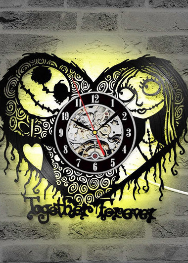 Home Decor Nightmare Before Christmas Heart Pattern Vinyl Record Clock Hollow Creative Antique Style CD Record LED Clock