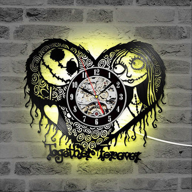 Home Decor Nightmare Before Christmas Heart Pattern Vinyl Record Clock Hollow Creative Antique Style CD Record LED Clock