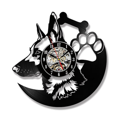 German Shepherd Dog Record Clock LED Clocks for Living Room Vinyl Record Hanging Clock Lighting Amimal Silhouette Room Decor