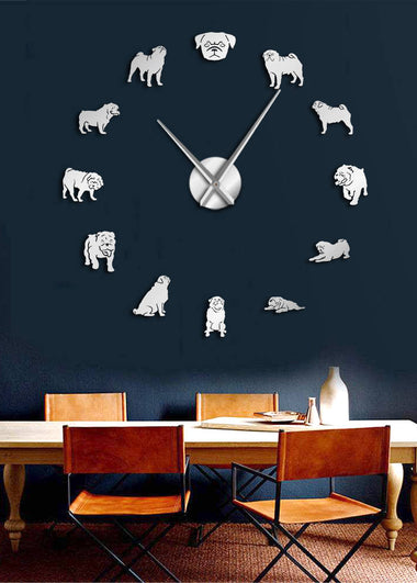 Pug a Licious Pug Dog DIY Giant Wall Clock Dog Breeds Mirror Effect Wall Art Pet Shop Decorative Wall Watch Gift For Pug Lovers