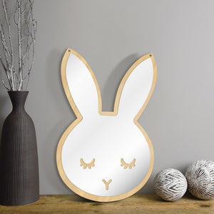 Bunny Sleepy Eyes Makeup Mirror Cute Animal Sleeping Rabbit Wood & Acrylic Safety Wall Mirror Nursery Wall Decor For Kids