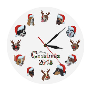 Christmas Puppy Wall Clock Holidays Home Decor Funny Different Dog Breeds Printed Modern Wall Watch Deer Dog Pets New Years Gift